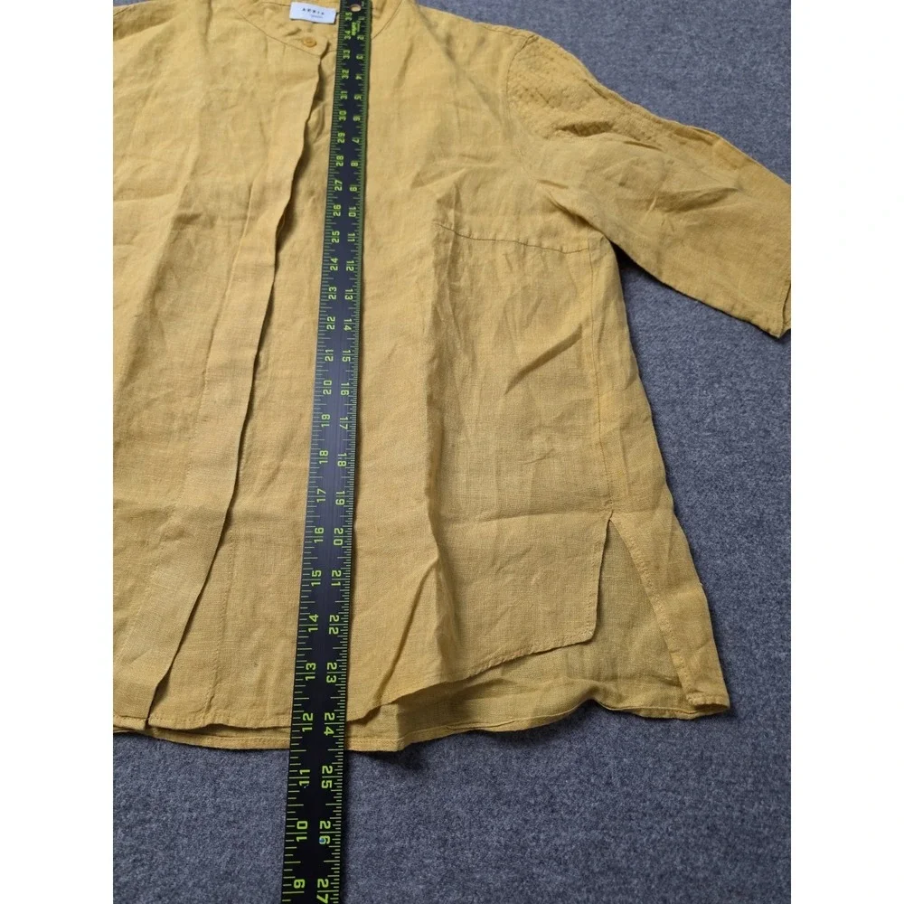 Akris Punto Blouse Womens Linen Yellow Mandarin Collar Pleated Sleeve Top - Picture 6 of 8